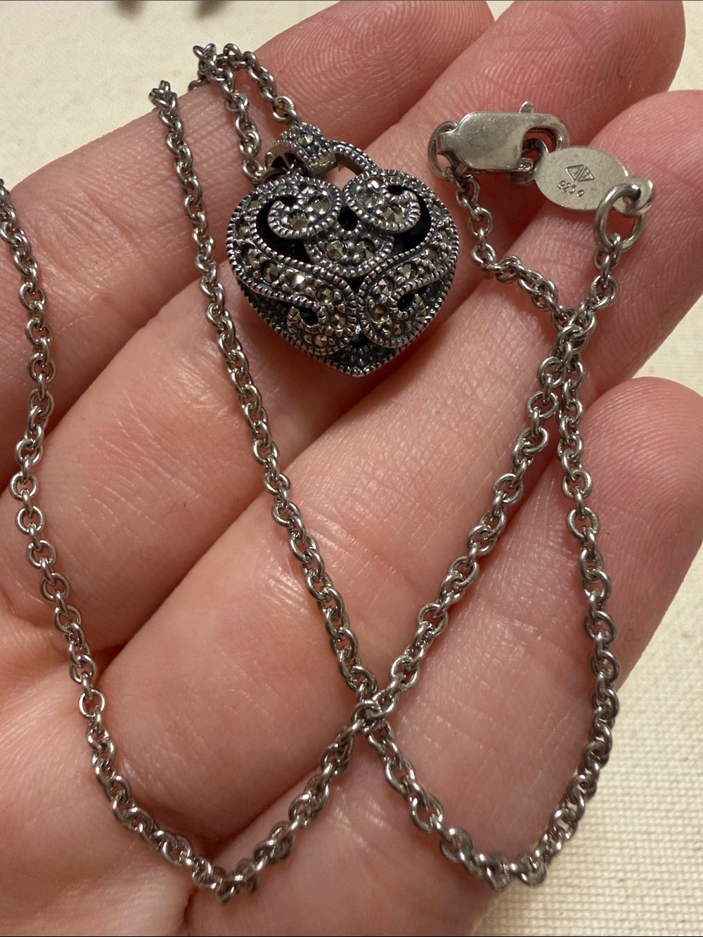 Sterling Silver 925 Heart Pendant Necklace 16’ inch
